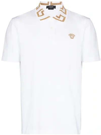 Versace Grecca Short-sleeve Polo Shirt In White