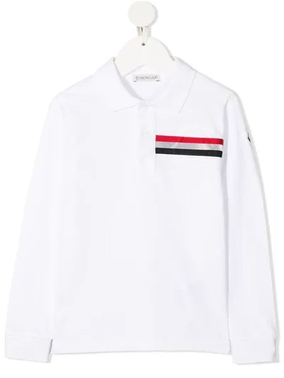 Moncler Teen Logo Stripe Polo Shirt In White