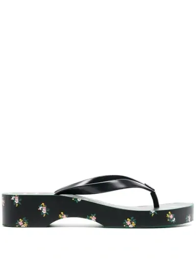 Tory Burch Floral-print Flip Flops In Black