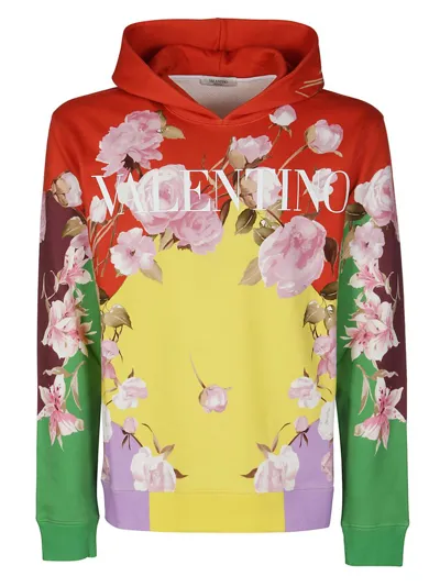 Valentino Floral Logo-print Cotton-blend Hooded Sweatshirt In Flowers Collage