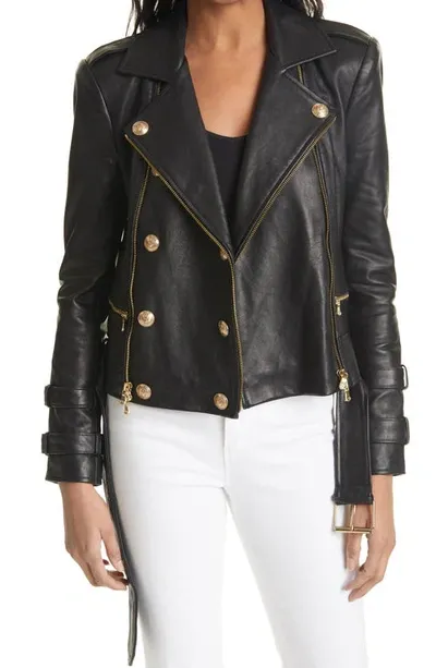 L Agence Billie Double-breasted Leather Jacket In Black