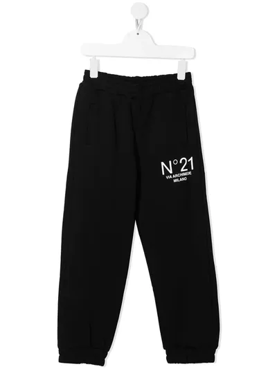 N°21 Kids' Logo Print Cotton Sweatpants In Black