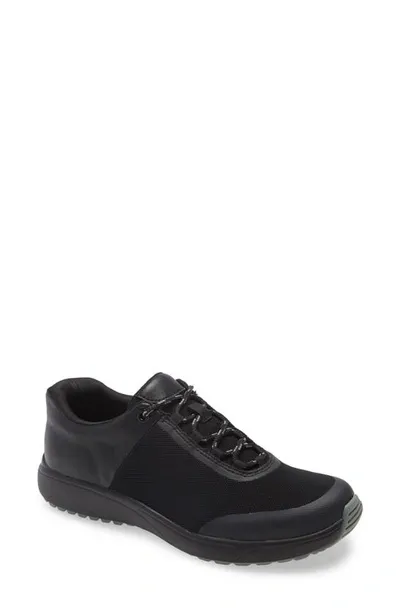 Traq By Alegria Jaunt Knit Sneaker In Black Leather