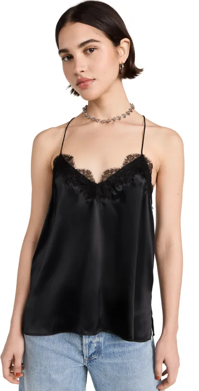 Cami Nyc The Racer Silk Charmeuse Camisole W/ Lace In Black