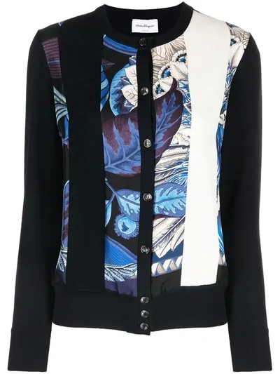 Ferragamo Macro Orchid-print Panelled Cardigan In Multicolor