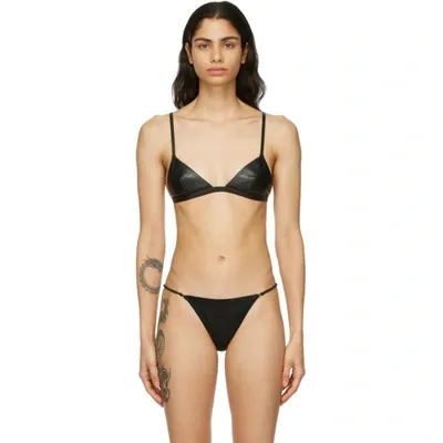 Fleur Du Mal Faux Leather Soft-cup Triangle Bra In Black