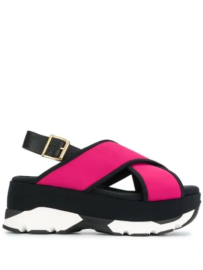 Marni Platform Cross Strap Sandals In Burgundy