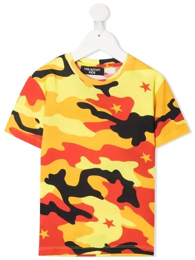 Neil Barrett Kids' Camouflage Print Cotton Jersey T-shirt In Yellow