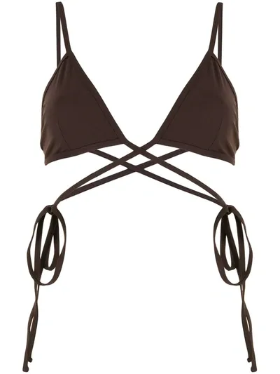 Christopher Esber Brown Wraparound Triangle Bikini Top In Maroon