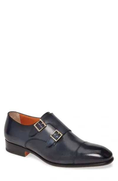 Santoni Side Buckle-fastening Monk Shoes In Blue