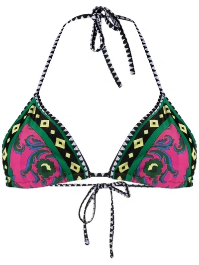 La Doublej Cartwheel-print Triangle Bikini Top In Cartwheel_fuxia