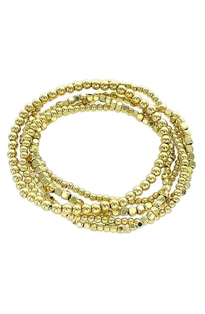 Panacea Set Of 5 Beaded Stretch Bracelets In Gold