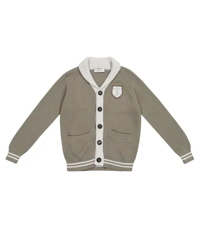 Brunello Cucinelli Kids' Logo Embroidered Knit Cardigan In Green