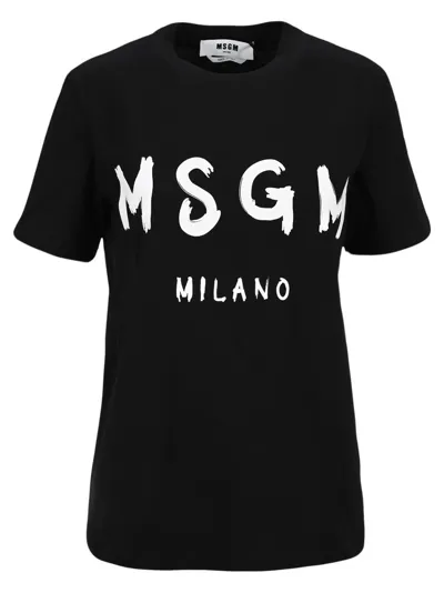 Msgm Logo Printed Crewneck T In Black