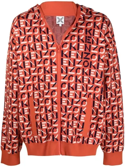 Kenzo Orange Jacket With All-over Logo In Red