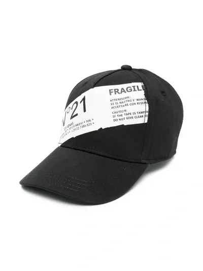 N°21 Kids' Newspaper-print Baseball Cap In Black