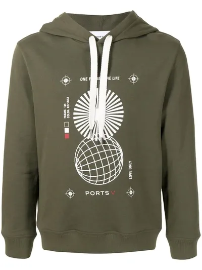 Ports V Graphic Print Hooded Sweatshirt In Green