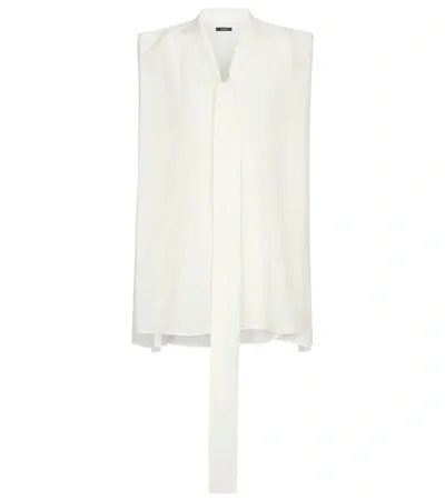 Joseph Batin Tie-neck Silk Crepe De Chine Top In Weiss