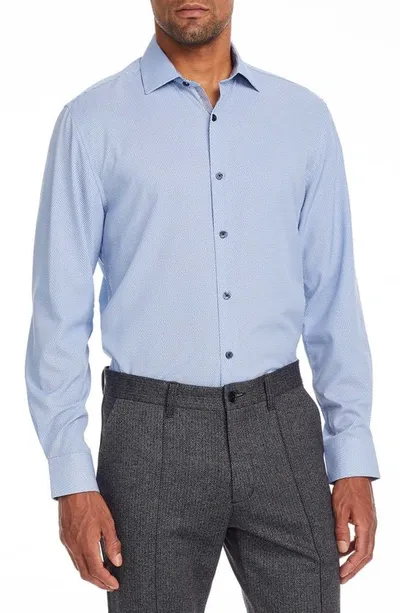 Wrk W.r.k Trim Fit Broken Stripe Performance Dress Shirt In Blue