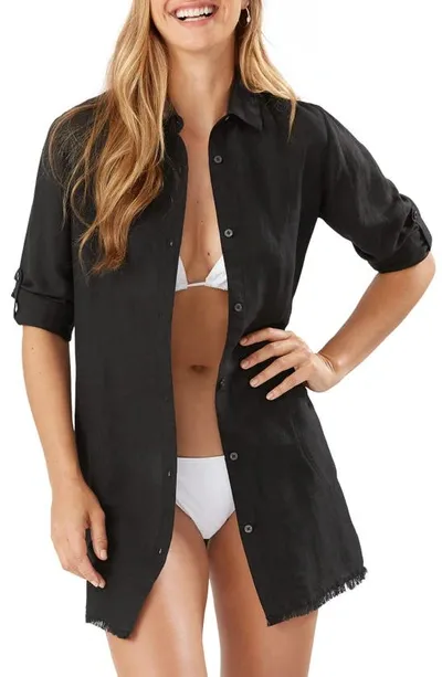 Tommy Bahama St. Lucia Boyfriend Coverup Shirt In Black