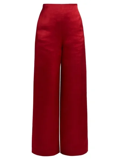 The Row Strom Duchesse Silk-satin Wide-leg Pants In Red