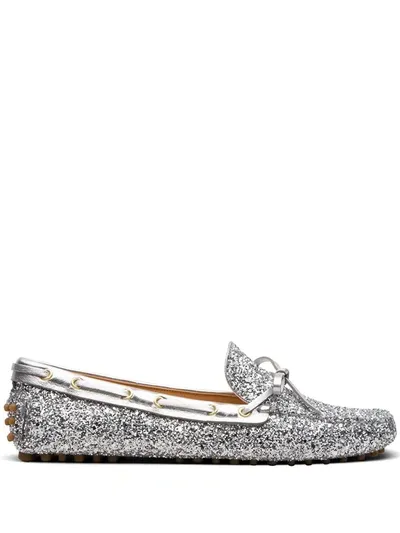 Car Shoe Glitter Loafers In Silver Color