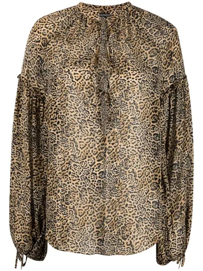 Wandering Blouse In Animalier Viscose In Brown