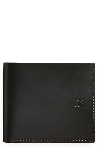 Double Rl Rrl Leather Bifold Wallet In Black Over Brown