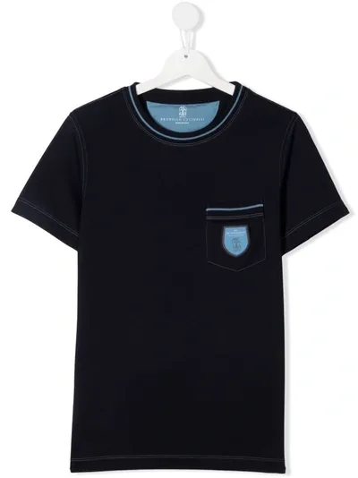 Brunello Cucinelli Teen Logo Patch-pocket T-shirt In Blue