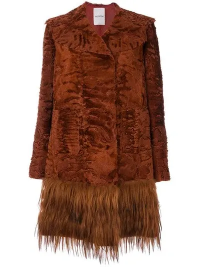 Valentino Embossed Fur Coat In Orange