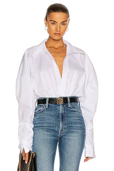 Norma Kamali Oversized Boyfriend Nk Shirt Bodysuit In White