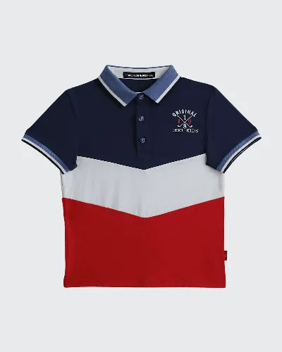 Island & Isle Kids' Boy's Embroidered Logo Colorblock Polo Shirt In Navyredwhite