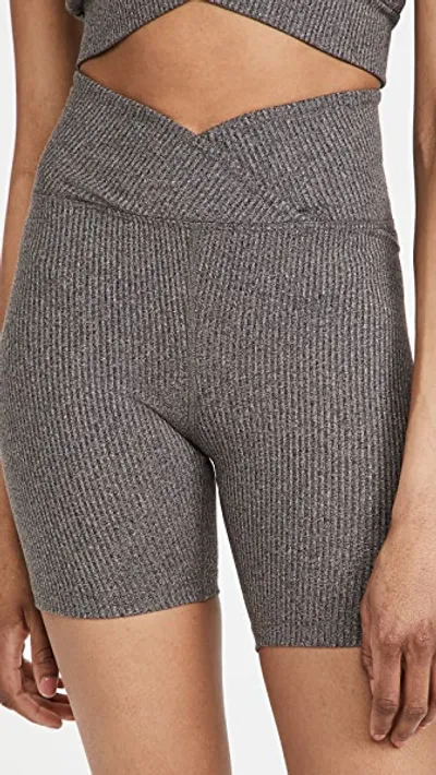 Year Of Ours Ribbed V Waist Biker Shorts In Heather Grey