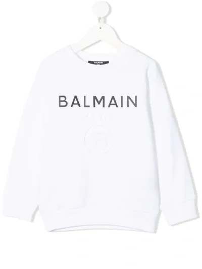 Balmain Kids' Logo-print Long-sleeve Sweatshirt In White