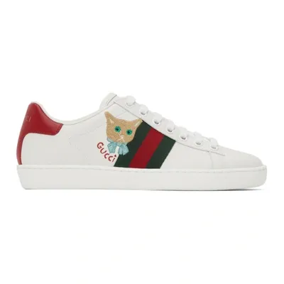 Gucci Ace Cat-embroidered Sneakers In White