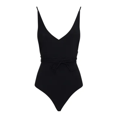 Totême Deep V-neck Recycled-fibre Swimsuit In Black