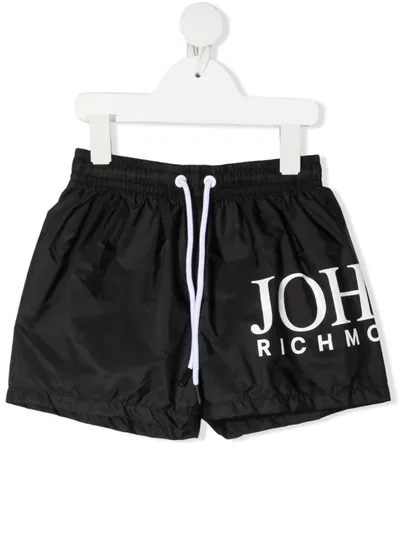 John Richmond Junior Teen Logo-print Drawstring Swim Shorts In Black