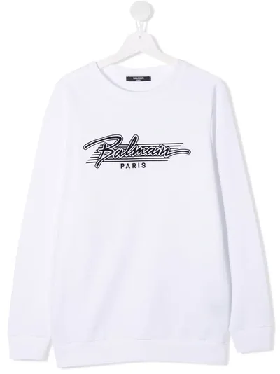 Balmain Teen Logo-print Cotton Sweatshirt In White