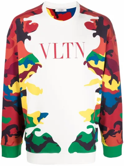 Valentino Camouflage Logo Cotton Jersey Sweatshirt In Bianco Camou