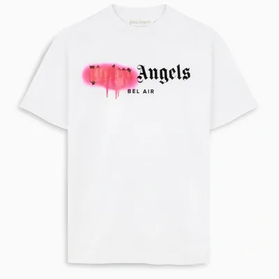 Palm Angels Woman White And Pink Bel Air Logo Spray T-shirt In Multicolor