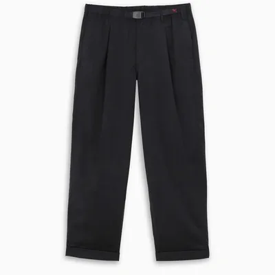 Gramicci Navy Belted Pleated Trousers In Blue