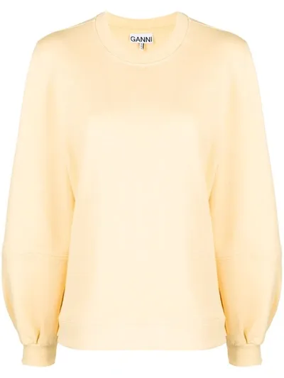 Ganni Puff-sleeve Jersey Sweatshirt In Anise Flower