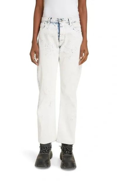 Maison Margiela Bianchetto Handpainted Staright-leg Jeans In White Crackle