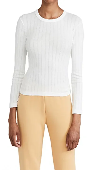 Leset Women's Pointelle Slim-fit Long-sleeve Top In White