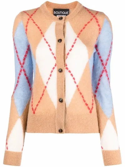 Boutique Moschino Cardigan Moschino Boutique Cardigan In Rhombus Mohair Wool In Beige