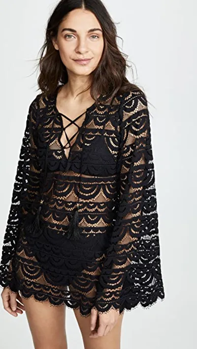 Pilyq Noah Crocheted Tunic Coverup, Black/gold