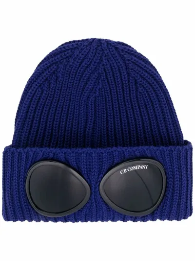 C.p. Company Blue Goggle Ribbed-knit Beanie