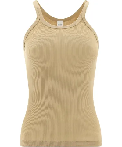 Re/done Ribbed Scoop-neck Fitted Tank In Sand