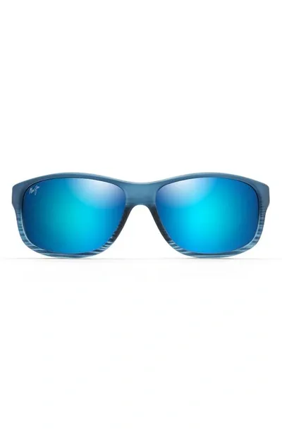 Maui Jim Kaiwi Channel 62mm Rectangular Polarized Sunglasses In Blue