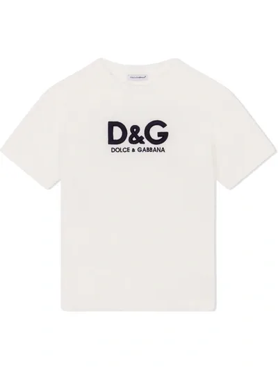 Dolce & Gabbana Kids' Logo-embroidered Cotton T-shirt In White